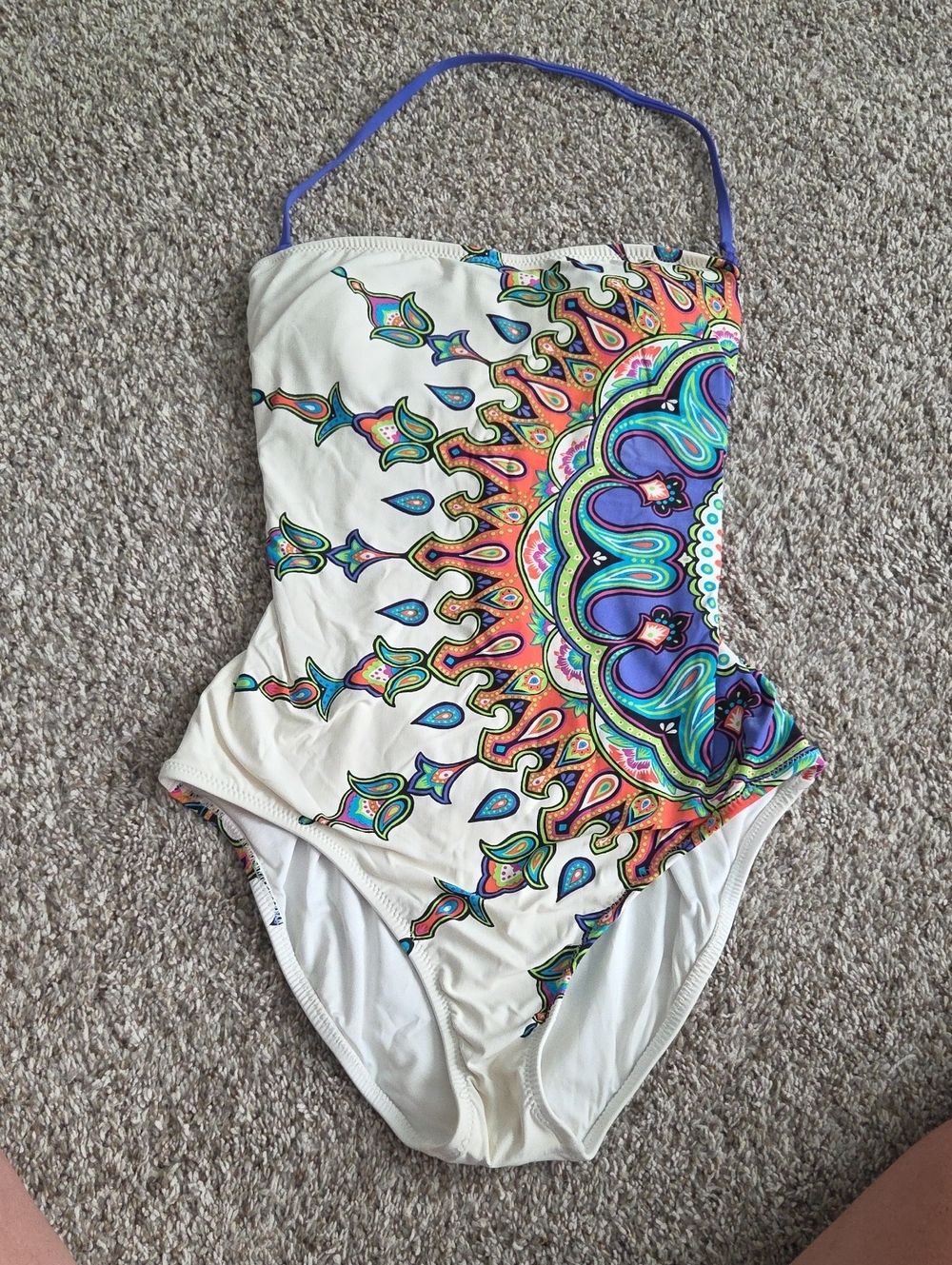 Trina Turk White One-Piece Swimsuit with Multicolor Mandala Print